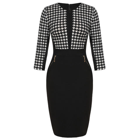 ACEVOG Brand Women Sheath Pencil Dress Fashion Patchwork Zipper Elegant Slim Bandage Bodycon Office Dresses Ladies Summer Autumn