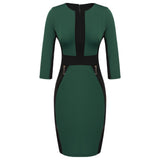 ACEVOG Brand Women Sheath Pencil Dress Fashion Patchwork Zipper Elegant Slim Bandage Bodycon Office Dresses Ladies Summer Autumn