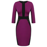 ACEVOG Brand Women Sheath Pencil Dress Fashion Patchwork Zipper Elegant Slim Bandage Bodycon Office Dresses Ladies Summer Autumn