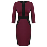 ACEVOG Brand Women Sheath Pencil Dress Fashion Patchwork Zipper Elegant Slim Bandage Bodycon Office Dresses Ladies Summer Autumn