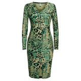 ACEVOG Women Bandage Bodycon Dress Sexy vestidos 2016 Lady Elegant Spring Summer Leopard V-Neck Long Sleeve Stretch Pencil Dress