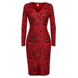 ACEVOG Women Bandage Bodycon Dress Sexy vestidos 2016 Lady Elegant Spring Summer Leopard V-Neck Long Sleeve Stretch Pencil Dress
