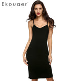 2016 Ladies Women Casual Sexy Strap Slip Sleeveless V Neck Solid Bottoming Straight Dress Black White Nude size S M L XL  XXL