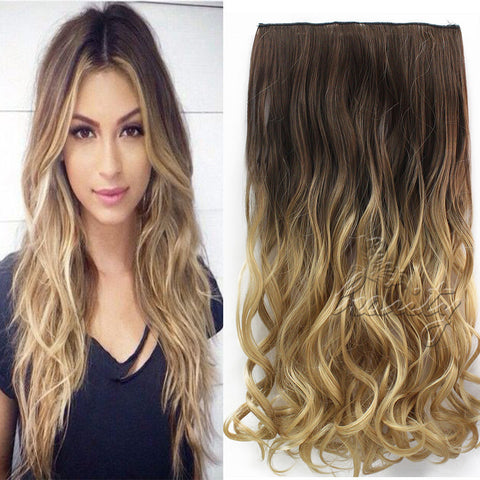 24" 60cm Wavy Curly Extension 5 Clip De Cheveux Ombre Piece Hair Extensions Cosplay Style Chocolate Brown to Sandy Blonde B40