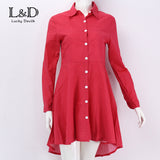 New 2016 Preppy Style Women Summer Autumn Dress Sexy 3/4 Sleeve Red Plaid Print Office Shirt Cardigan Dresses Work Wear DR5985