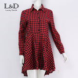 New 2016 Preppy Style Women Summer Autumn Dress Sexy 3/4 Sleeve Red Plaid Print Office Shirt Cardigan Dresses Work Wear DR5985