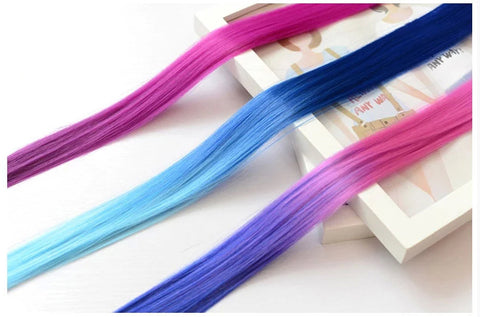 Fashion hair extension for women Long Synthetic Clip In Ombre Straight Hairpiece Party Highlight Punk Cosplay Colorful