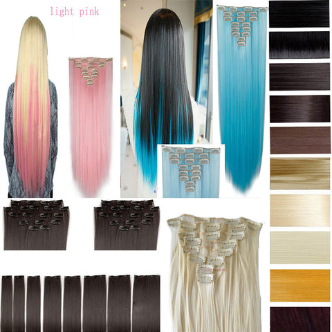 26" (66cm) 170g Straight 8pcs/set Full Head Clip in Hair extensions Color Hair Blue Purple Pink Blonde Brown Gray Synthetic Hair
