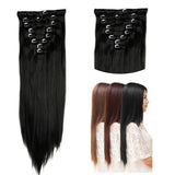 26" (66cm) 170g Straight 8pcs/set Full Head Clip in Hair extensions Color Hair Blue Purple Pink Blonde Brown Gray Synthetic Hair