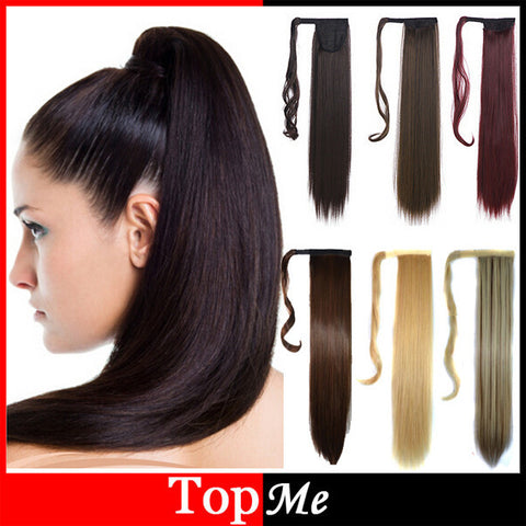 Woman Ponytail Fashion Hairpiece 22" 55cm Long Magic Paste Straight Synthetic Lady Ponytails Hairs Extension Girls Pony Tail