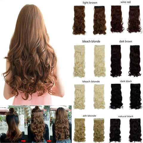 New 27" long curly synthetic hair clip in half head hair extension 17 colors 150g black brown blonde auburn   free shipping
