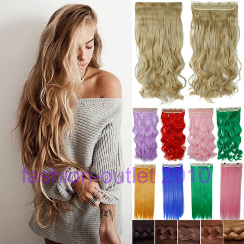 60CM Clip in Synthetic Hair Extensions Long Wavy Curly Hair One Piece 5 Clips Blonde Brown Smooth