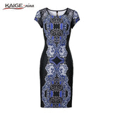 Kaige.Nina Autumn Sexy O-Neck Lace Dress Women Vestidos Casual Mini Dress Short Sleeve Print Plus Size Slim Dress Vestido 2409