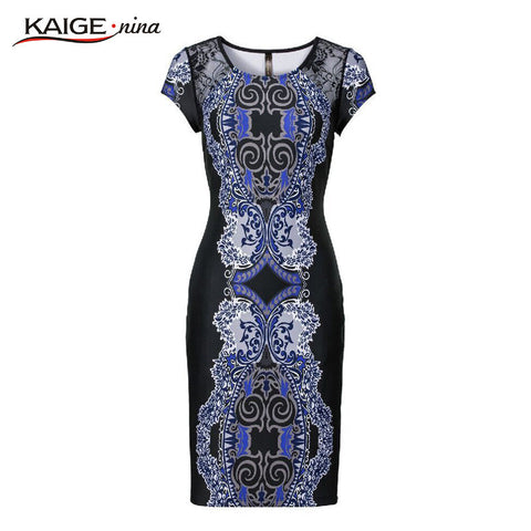 Kaige.Nina Autumn Sexy O-Neck Lace Dress Women Vestidos Casual Mini Dress Short Sleeve Print Plus Size Slim Dress Vestido 2409