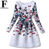 New Fashion Clothes 2016 Autumn Winter Dress Women Floral Print Long Sleeve Casual Dress Lady vestido de festa Plus Size