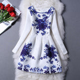 New Fashion Clothes 2016 Autumn Winter Dress Women Floral Print Long Sleeve Casual Dress Lady vestido de festa Plus Size