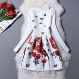 New Fashion Clothes 2016 Autumn Winter Dress Women Floral Print Long Sleeve Casual Dress Lady vestido de festa Plus Size