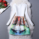 New Fashion Clothes 2016 Autumn Winter Dress Women Floral Print Long Sleeve Casual Dress Lady vestido de festa Plus Size