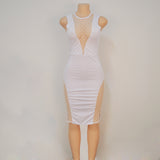 High quality 2016 Sexy body Cross nigh club wear mesh deep V bandage bodycon party dresses hollow out fashion dress women w123