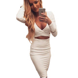 High quality 2016 Long sleeve winter women Sexy body Cross nigh club wear deep V bandage bodycon party dresses hollow out dress