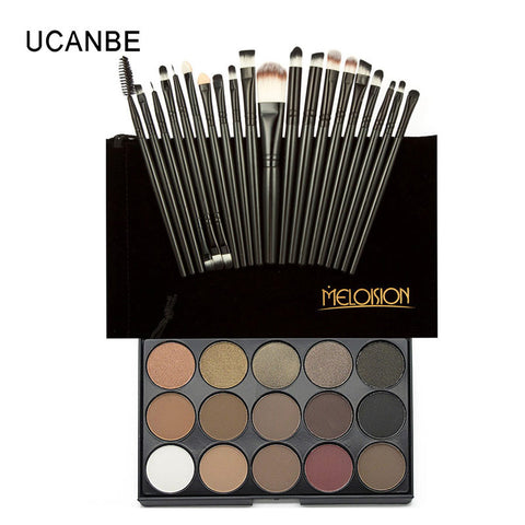 Fashion Brand UCANBE Make Up Set Kit 15 Colors Matte Glitter Eyeshadow Palette + 20pcs Makeup Brushes Nude Eye Shadow Cosmetics