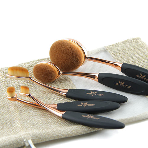 Rose Gold 10 pcs/5 pcs Tooth Brush Shape Oval Makeup Brush Set MULTIPURPOSE Professional Foundation Powder Brush Kit with Bag