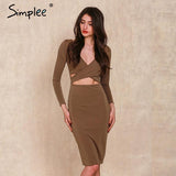 Simplee Apparel winter sexy women party knitted dress Long sleeve v neck bodycon dress Hole fall dress vestidos de fiesta