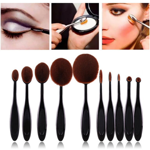 10 Pcs Set Makeup Toothbrush Shape Oval Makeup Brushes Set Foundation Contour Powder Eyebrow Blush Eyeshadow Brush Set