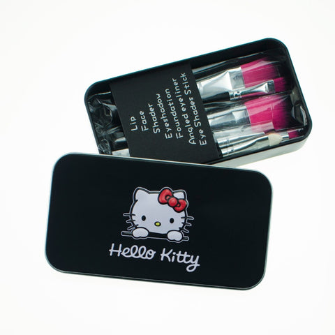 2016 Newest Black Hello Kitty 7Pcs Makeup Brush Set Mini Size Professional Facial Cosmetics Make Up Brushes Set With Metal Box