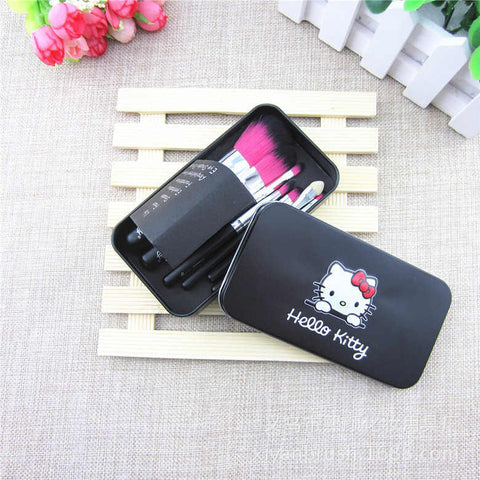 2016 Newest Black Hello Kitty 7Pcs Makeup Brush Set Mini Size Professional Facial Cosmetics Make Up Brushes Set With Metal Box