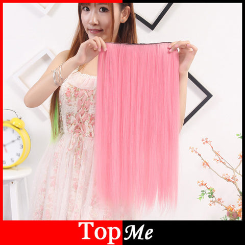60cm Long Women Hair Extensions Pink Color High Tempreture Natural Straight Fiber Synthetic Hair Clips In Hairpiece Woman Hairs