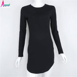 Gagaopt 2016 Autumn Dress Women Cotton 5 Colour Solid Warm O-neck Long Sleeve Party Dress Elegant Robe Slim Femme Dress Vestidos