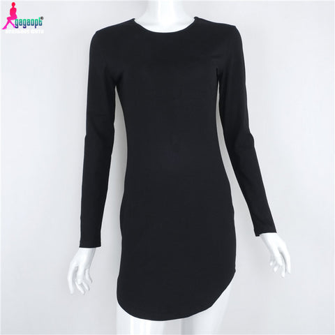 Gagaopt 2016 Autumn Dress Women Cotton 5 Colour Solid Warm O-neck Long Sleeve Party Dress Elegant Robe Slim Femme Dress Vestidos