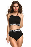 baby got back letter print maillot de bain 2016 dress black white bikini set bandage women biquini swimsuit female monokini