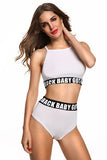 baby got back letter print maillot de bain 2016 dress black white bikini set bandage women biquini swimsuit female monokini