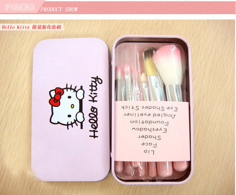 Newest makeup brushes Hello Kitty 7pcs mini brush pink kit Sets for eyeshadow blush Cosmetic Brushes Tool with metal box
