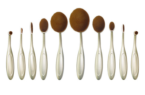 Free Shipping Hot Makeup brush Gold Black 10 Piece Tooth-shape Foundation Powder Brush