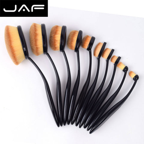 JAF Brand 10pcs Oval Makeup Brush Set of Toothbrush Shape Oval Brushes Professional for Face Eye Lip Makeup JF1004-OPP