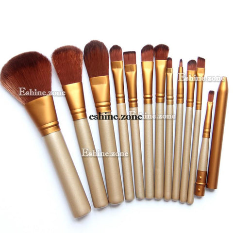 12pc Gold Makeup Cosmetic Brushes Set Powder Foundation Eyeshadow Lip Brush Tool
