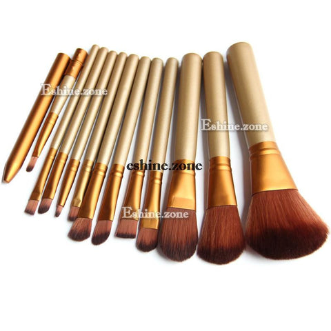 12pc Gold Makeup Cosmetic Brushes Set Powder Foundation Eyeshadow Lip Brush Tool