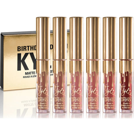 Hot sales new kylie jenner birthday edition lip kit gloss set cosmetics matte liquid lipstick  6 color  make up