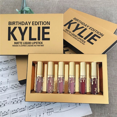 Hot sales new kylie jenner birthday edition lip kit gloss set cosmetics matte liquid lipstick  6 color  make up