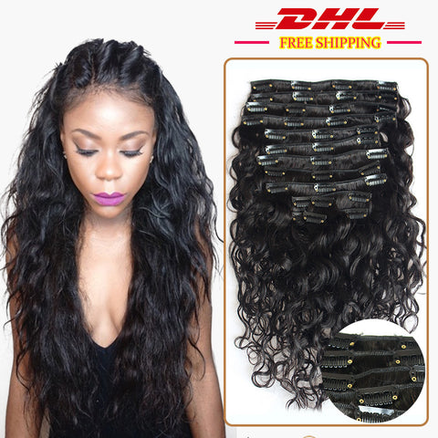 7A Grade 100% Virgin Water Wave Clip In Human Hair Extensions Wave Brazilian Virgin Clip In Hair Extensions Human Hair Full Head