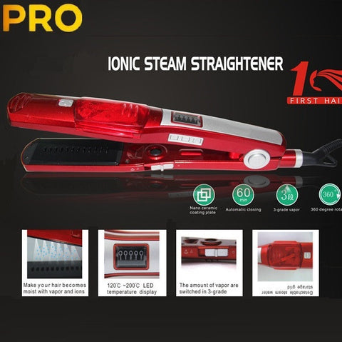100-240v Professional Steam hair straightener fast flat iron comb electric Nano Ceramic plate straightening wet&dry