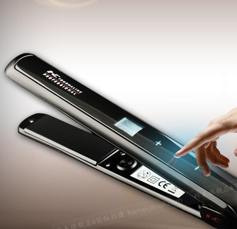 Z021 kemei touch control ceramic+titanium straightening iron & curling iron hair curler hair straightener flat irons chapinha