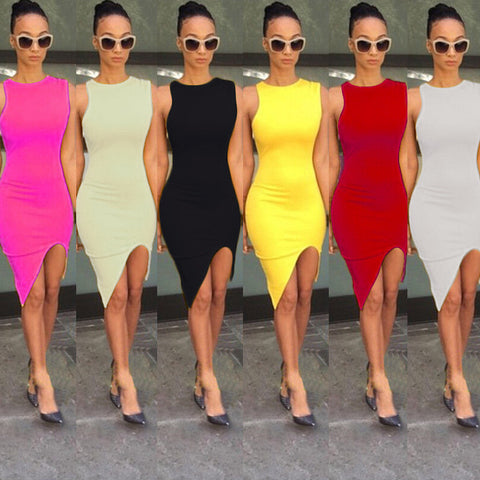 Women 6 colors party dress 2016 vestido summer Female sexy Package buttocks Sleeveless irregularity slim bodycon bandage Dresses