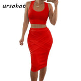 2016 Spring Summer Casual Vestidos 2 Piece Sets Women's Slim Midi Bodycon Tunic Sexy Club Outfit Party Elegant Bandage Dresses