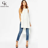 European style Length of front and rear waist Split ends Bandage dress 2016 new women sexy sleevelsee O-neck fashion dress