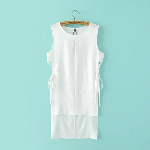 European style Length of front and rear waist Split ends Bandage dress 2016 new women sexy sleevelsee O-neck fashion dress