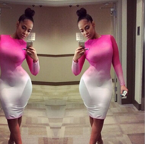 HOT SALE Rompers Long sleeve women Gradient dresses 2016 Bodycon dress summer women slim dress sexy Bandage dress